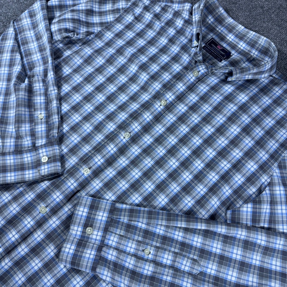Vineyard Vines Performance Classic Fit Murray Shirt Blue Grey Plaid XL Mens